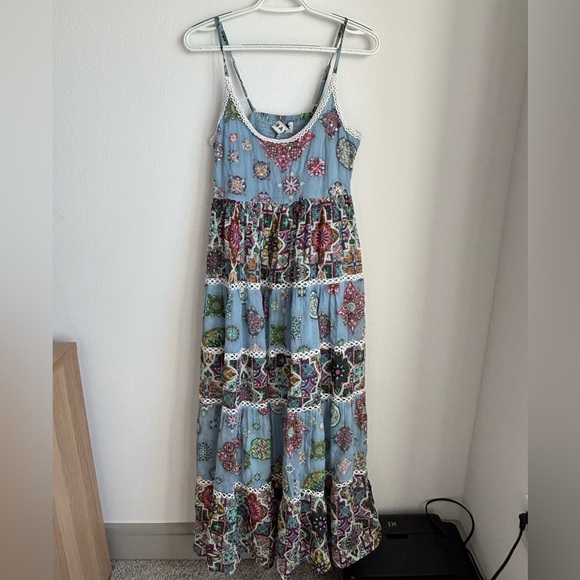 BAROK PARIS NWT Mixed Print Tiered Tank Maxi Dress Women’s Medium Blue Floral - Picture 2 of 4